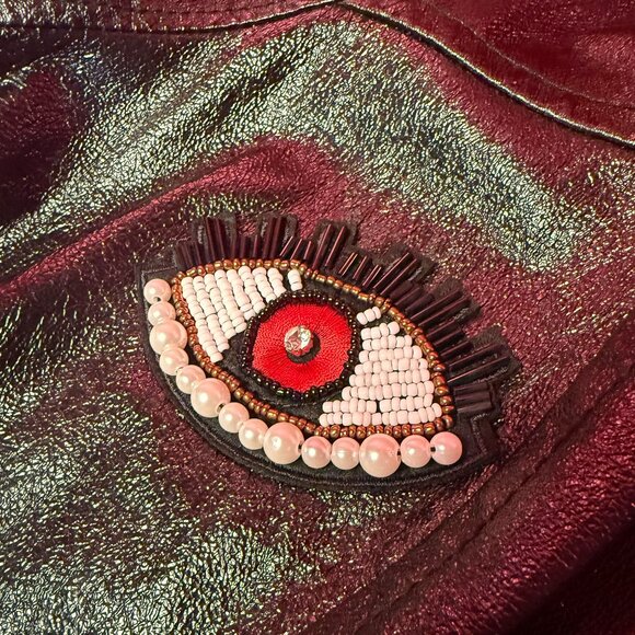 Upcycled Leather “Beaded Eye” Jacket – Unique Street-Style Statement Piece - Picture 7 of 11